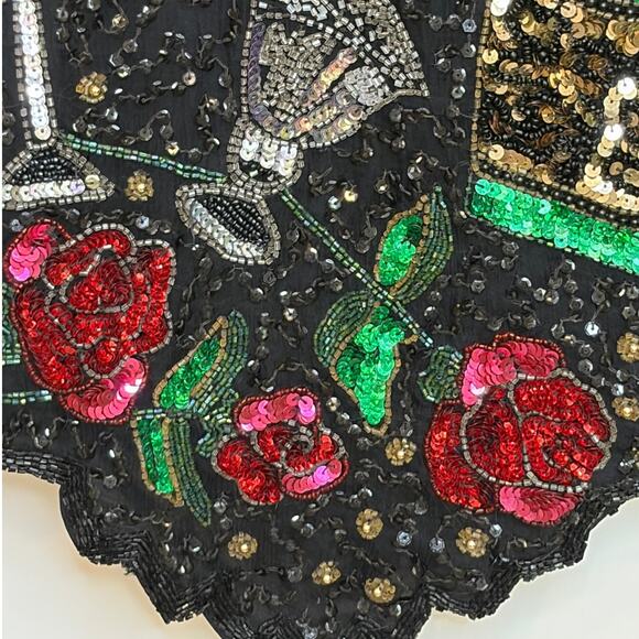 Vtg Lawrence Kazar Black Beaded Cocktail Top Blouse Silk XL Embellished - Picture 7 of 9